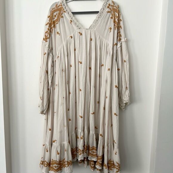 Free People Lavender Fields Midi Dress L (gold & cream) - Picture 6 of 7